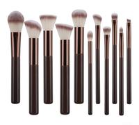 7 Piece Makeup Brush Set with Man-Made Fiber Bristles, Double Ended Retractable Brushes for Foundation Blush for CONTOUR, Ergonomic Aluminum Handle Kit for Full Face Application, Coffee Brown(D)