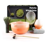 7 Piece Matcha Set, Green Resin Matcha Whisk, Macha Tea Set with Matcha Spoon, Whisk Holder, Matcha Brush, Shovel, Strainer, Matcha Accessories Japanese Tea Ceremony, Petal Pink
