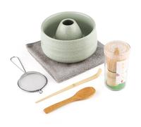 7 Piece Matcha Set, Macha Tea Set with Matcha Spoon, Whisk Holder, Bamboo Matcha Whisk, Shovel, Strainer, Matcha Accessories Traditional Japanese Tea Ceremony Best Gift for Lovers, Mesh Green
