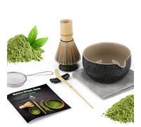 7 Piece Matcha Set, Macha Tea Set with Matcha Spoon, Whisk Holder, Bamboo Matcha Whisk, Shovel, Strainer, Matcha Accessories Traditional Japanese Tea Ceremony Best Gift for Lovers, Speckled Black