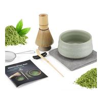 7 Piece Matcha Set, Macha Tea Set with Matcha Spoon, Whisk Holder, Bamboo Matcha Whisk, Shovel, Strainer, Matcha Accessories Traditional Japanese Tea Ceremony Best Gift for Lovers, Mesh Green