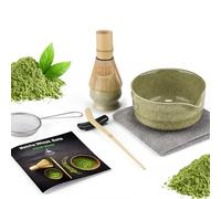 7 Piece Matcha Set, Macha Tea Set with Matcha Spoon, Whisk Holder, Bamboo Matcha Whisk, Shovel, Strainer, Matcha Accessories Traditional Japanese Tea Ceremony Best Gift for Lovers, Speckled Green