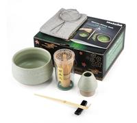 7 Piece Matcha Set, Macha Tea Set with Matcha Spoon, Whisk Holder, Bamboo Matcha Whisk, Shovel, Strainer, Matcha Accessories Traditional Japanese Tea Ceremony Best Gift for Lovers, Mesh Green
