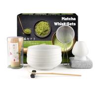 7 Piece Matcha Set, Macha Tea Set with Matcha Spoon, Whisk Holder, Matcha Whisk, Shovel, Strainer, Japanese Tea Accessories Traditional Bamboo Whisk Tea Ceremony Best Gift, Matte White