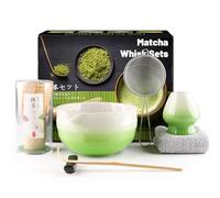 7 Piece Matcha Set, Macha Tea Set with Matcha Spoon, Whisk Holder, Matcha Whisk, Shovel, Strainer, Japanese Tea Accessories Traditional Bamboo Whisk Tea Ceremony Best Gift, Gradient Green
