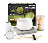 7 Piece Matcha Set, Matcha Set Includes Spoon, Whisk Holder, Matcha Whisk, Shovel, Strainer, Japanese Tea Handcrafted Set Matcha Kit Gift for Matcha Lovers, Matte White