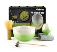 7 Piece Matcha Set, Yellow Resin Matcha Whisk, Macha Tea Set with Matcha Spoon, Whisk Holder, Matcha Brush, Shovel, Strainer, Matcha Accessories Japanese Tea Ceremony - Gradient Green