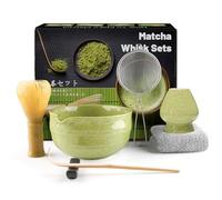 7 Piece Matcha Set, Yellow Resin Matcha Whisk, Macha Tea Set with Matcha Spoon, Whisk Holder, Matcha Brush, Shovel, Strainer, Matcha Accessories Japanese Tea Ceremony - Matte Matcha Green