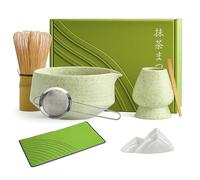 7-Piece Matcha Whisk and Bowl Set: Japanese Matcha Set Made of Ceramic with Wood Whisk Stainless Steel Sieve Tea Towel and Spoon Gift for Traditional Tea Culture Lovers Beginners