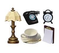 7-Piece Mini Ornament Set, Dollhouse Accessories, Diy Dollhouse Decoration, Mini Writing Board, Desk Lamp, Tableware, Phone Alarm Clock