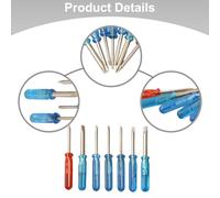 7-Piece Mini Screwdriver Set for Small Items Repair: Slotted, Cross, and Five-Pointed Star Tips (.5-3.0 mm) in Blue/Red/Silver, 45 mm Length