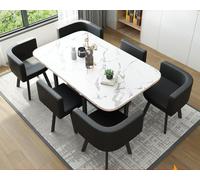 7 Piece Modern Dining Set: Conference Table & 6 Black Chairs for Kitchen & Meetings Stylish Furniture Combination for Home & Office Use