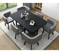 7 Piece Modern Dining Set: Gray Conference Table & 6 Chairs for Kitchen & Meetings Stylish Furniture Combination for Home or Office