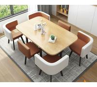 7 Piece Modern Dining Set with Conference Table & 6 Chairs Stylish Kitchen Furniture Combo Ideal for Meetings & Family Gatherings (Brown)