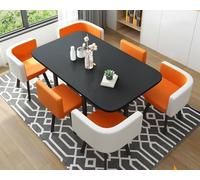 7 Piece Modern Dining Set with Conference Table & 6 Chairs Stylish Kitchen Furniture for Meetings Contemporary Orange Design