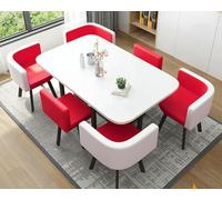 7 Piece Modern Dining Set with Red Conference Table & 6 Chairs Stylish Kitchen Furniture for Meetings Elegant Dining Room Decor Perfect for Home & Office