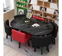 7-Piece Modern Oval Dining Table Set with 6 Stylish Chairs & Coffee Table - Ideal for Kitchen Living Room Dining Lounging & Meetings - Chic Home Furniture