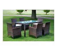 vidaXL 7 Piece Outdoor Dining Set with Cushions Poly Rattan Brown, Brown