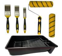 7-Piece Paint Roller Set with Extra Deep Tray - Includes 9-Inch Roller Frame, 2 Roller Sleeves, 1", 1.5" & 2" Paint Brushes - Ideal for Walls, Ceilings & Edges