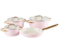 7 Piece Pan Set 3 Saucepans 1 Frying Pan Ceramic Coat Non-Stick Aluminium Pastel Pink Elite Pro