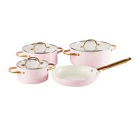7 Piece Pan Set 3 Saucepans 1 Frying Pan Ceramic Coat Non-Stick Aluminium Pastel Pink Elite Pro