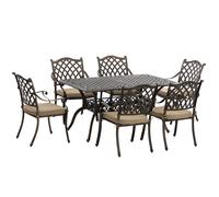 7-Piece Patio Dining Set Bronze Tone Cast Aluminum 150x90x72.5cm Cushion 6pcs