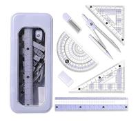 7-Piece Protractor And Compass Set, Geometry Tools For Secondary School Students, Math Learning Set with Purple Storage Box, for Students and Teachers