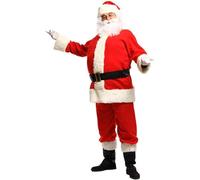 7 Piece Santa Claus Costume Set Includes Jacket Pants Hat Beard Gloves Boot Covers Belt for Adult Deluxe Velvet Santa Claus Costume For A,2XL