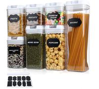 Thrink 7 Piece Set Clear & Airtight Kitchen/pantry Containers | Made From BPA-free Plastic | With 10 Labels & 1 Marker | Stackable & Easy To Clean | Ideal For Flour, Cereal, Pasta - WHITE