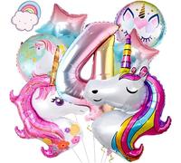 7-Piece Set Unicorn Balloons - Large Rainbow Unicorn Balloon, Round Unicorn Balloons, Gradient 18" Star Balloons, 32" Number Balloon for Unicorn Birthday Decorations, Party Supplies, Kids Party