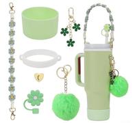 7 Piece Silicone Accessories for 40OZ and 30OZ For Water Cups with Fun Flower Pendant (green)