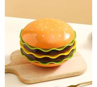 7-Piece Stackable Burger Plates Set, Fun Hamburger Shaped Dishes for Appetizers, Snacks & Parties, Durable Nesting Plates for Easy Storage, Great for BBQs, Family Gatherings & Gifting (Yellow)