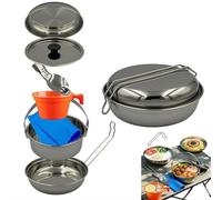 7-Piece Stainless Steel Camping Cookware Set, Lightweight Outdoor Camping Pot with Frying Pan & Utensils, Portable Backpacking Cookset for Hiking, Camping, Backpacking