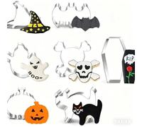 7-Piece Stainless Steel Cookie Cutter Set, Halloween Biscuit Embossing Kit, Festival Decoration Party Supplies(A14)