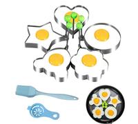 7-Piece Stainless Steel Non-Stick Egg Rings Set - Pancake Molds, Star & Flower Shapes for Frying Pan (Multi-Shape Egg & Pancake Maker)