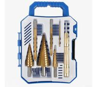 7-Piece Step Drill Bit Set with Titanium Coating and Center Punch for Metal Fabrication and Home Renovation