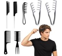 7-Piece Texture Comb, Professional Styling Set with Wide Tooth Comb and Curl Brush, Perfect Styling Aid for Men and Women, Grey Curling Brush, Special Combs for All Hair Types