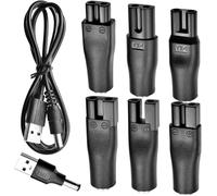 7-Piece Universal Shaver Charger Kit with USB Cable - Black Minimalist Design - Compatible with Electric Razors & Beard Trimmers - Portable Travel-Friendly - Non-Rechargeable Shaver Charger Solution