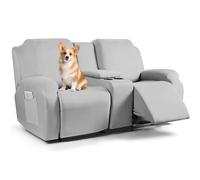7-Piece Velvet Stretch Recliner Loveseat Chair Cover Set with Console Kids & Pets Furniture Protector Durable Stretch Sofa Covers Ash Color
