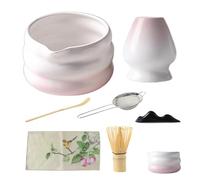 7-Piece Whisk Kit with Ceramic Bowl | Traditional Ceremony Tools for Home, & Includes Strainer, Scoop Holder Powder Milk