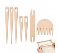 7 Piece Wood Hand Loom Stick Set - Include 5 Wooden Weaving Needles, Shuttles, Stick & Comb for Knitted Crafts DIY