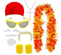 7-Piece Wrestling Costume Set- Great Value 7-in-1 Kit with Turkey Feather Scarf, Shatterproof Glasses & 2 Beards - Perfect for Wrestling Matches Parties & Cosplay Events