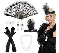 7 Pieces 1920s Accessories For Women, Great Gatsby Accessories, 20s Theme Flapper With Headband Earrings Pearl Necklace Glove, 1920er Damen Women Fancy Dress