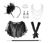 7 Pieces 20s Accessories, Great Gatsby Accessories Women, 20s Costume, 1920s Flapper Great Gatsby Accessories, Fashion Roaring 20's Theme Set for Parties, Cosplay, Dances and Art Deco Occasions