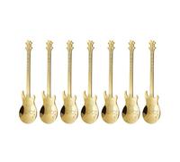 (7 Pieces) 4.7 Inches Cool Guitar Stainless Steel Coffee Spoon Dessert Stirring Music Bar Home Musical Note Instrument Cute Milk Tea Ice Cream (Gold)