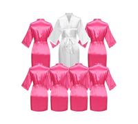 7 Pieces Bride Bridesmaids Robe Set Silky Bathrobe Bridal Shower Wedding Party, Rose Red, One size