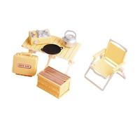 7 Pieces Camping Toys Miniature Picnic Set Pretend Play for Kids Dollhouse Accessories with Foldable Furniture Suitable for 1-3 Years Old, yellow