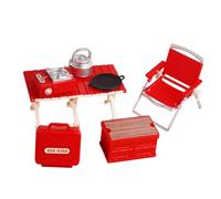 7 Pieces Camping Toys Miniature Picnic Set Pretend Play for Kids Dollhouse Accessories with Foldable Furniture Suitable for 1-3 Years Old, red