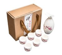 7 Pieces Chinese Style Sake Set, Traditional Japanese Style Ceramic Mug Set with 6 Sake Cups, 1 Sake Pot.High Quality Gift Box, Best Gift for