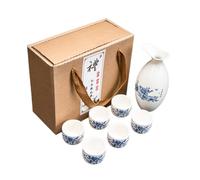 7 Pieces Chinese Style Sake Set, Traditional Japanese Style Ceramic Mug Set with 6 Sake Cups, 1 Sake Pot.High Quality Gift Box, Best Gift for